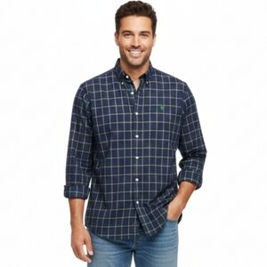 Ralph Lauren Shirt Mens 2XL Plaid Blue Long Sleeve Classic Windowpane Oxford